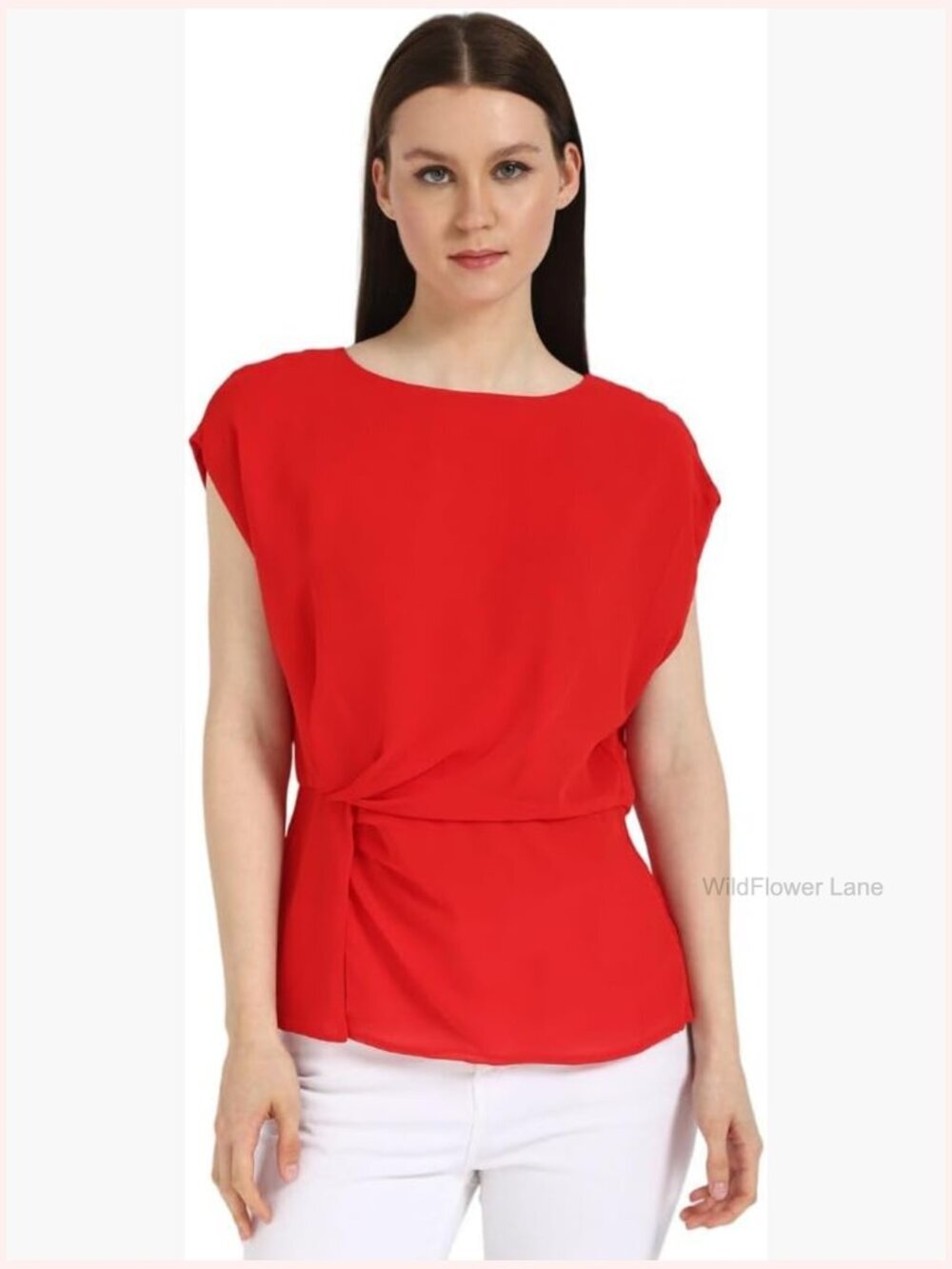 Chiffon Twist Front Blouse with Collared Neck and Short Sleeves